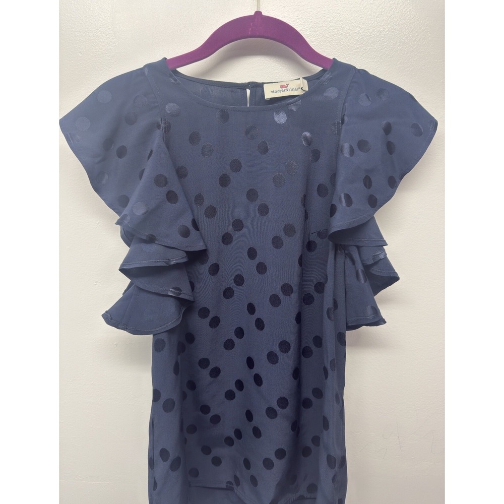 Vineyard‎ Vines Polka Dot Navy Flutter Sleeve Top US Women's Size XS #21